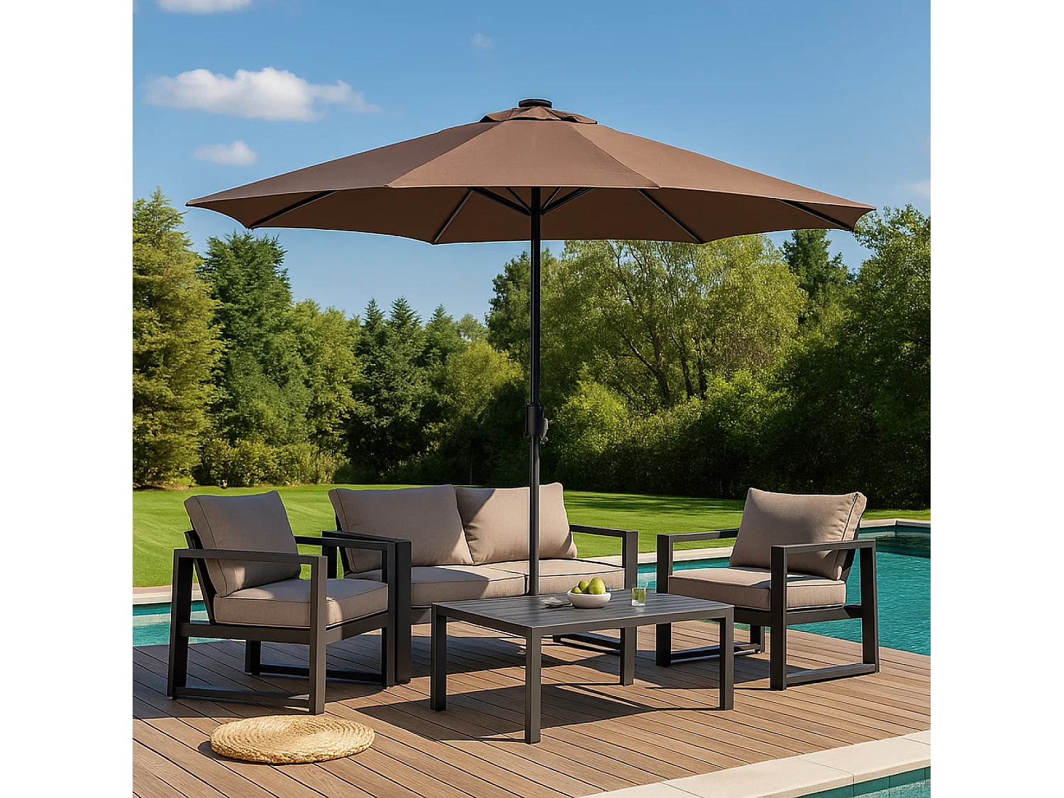 LED Ronde Rechte Parasol Ø 2,92 m Chocolade MANAROLA