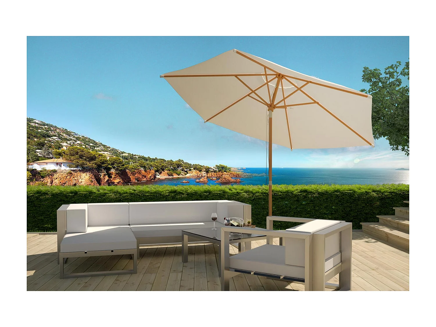 Parasol ecru droit rond 3 x 3 m Cancun