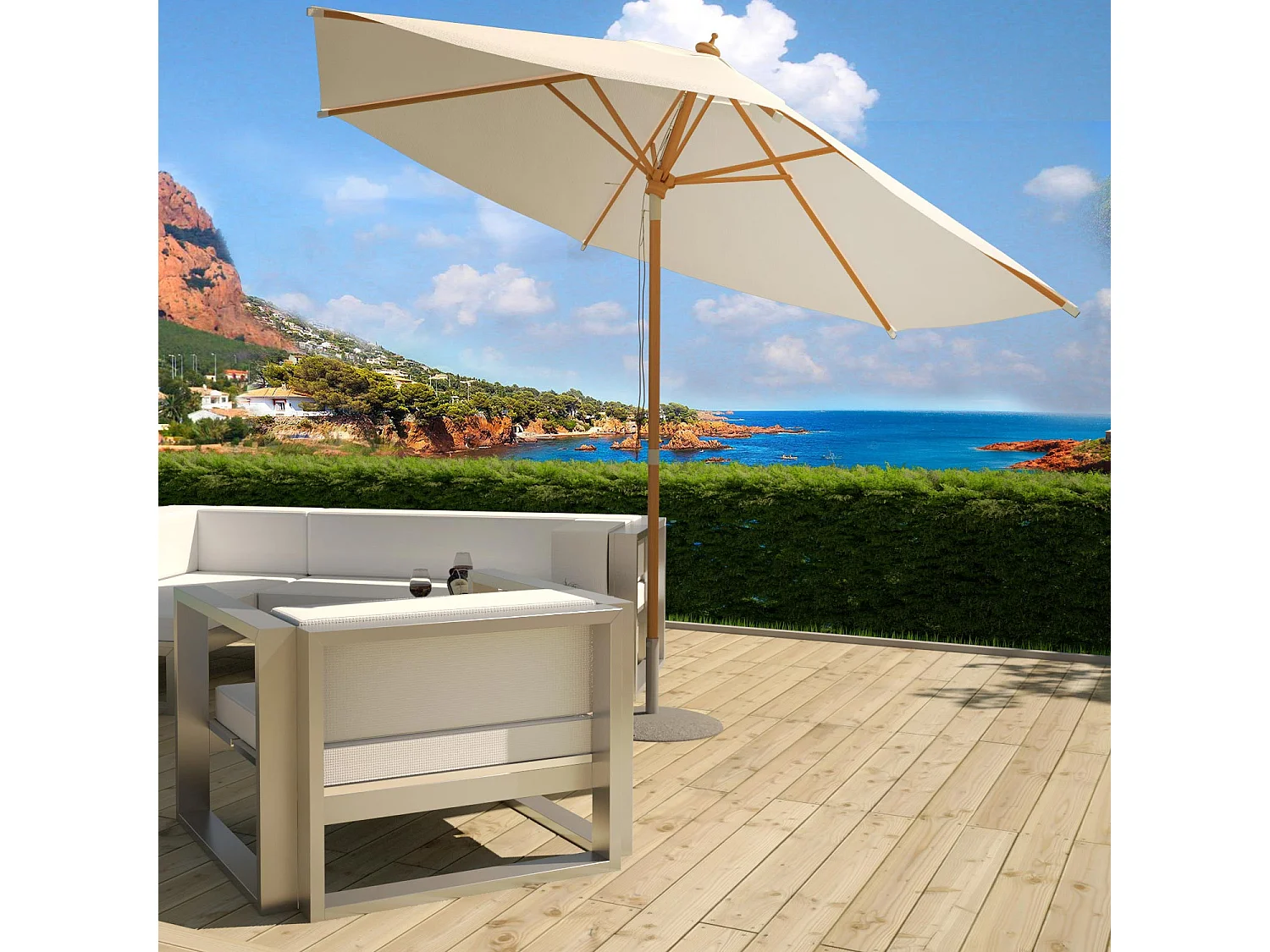 Kantelbare ronde parasol van natuurlijk hout Ø 300 cm Cancun