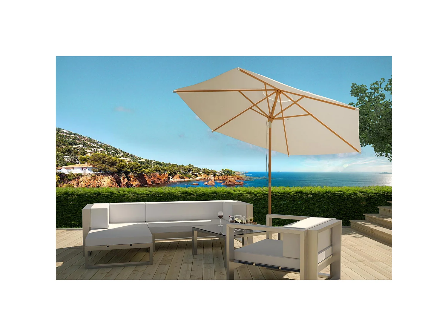 Kantelbare ronde parasol van natuurlijk hout Ø 300 cm Cancun