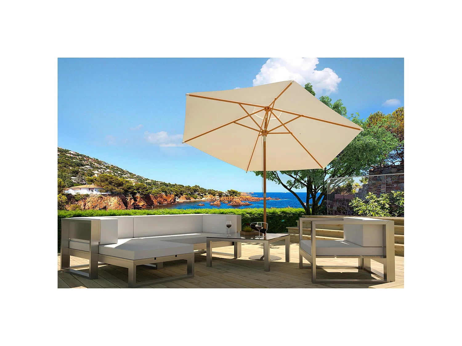 Kantelbare ronde parasol van natuurlijk hout Ø 300 cm Cancun