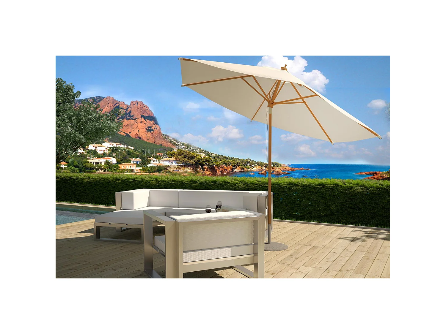 Kantelbare ronde parasol van natuurlijk hout Ø 300 cm Cancun