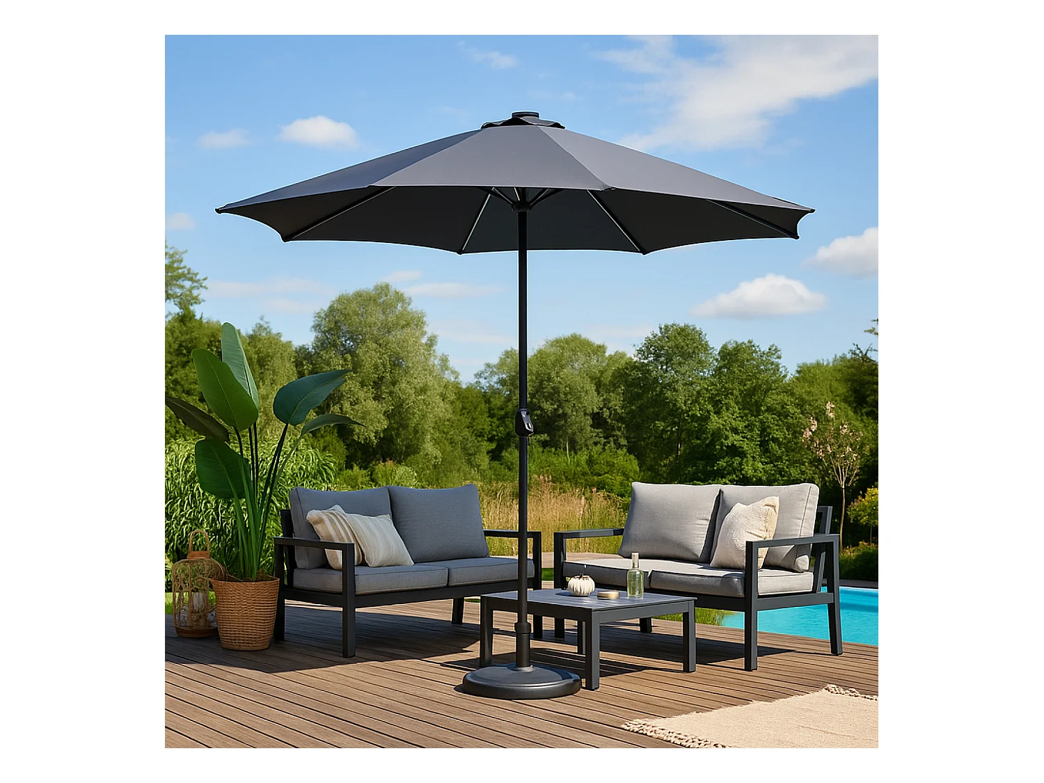 Sombrilla redondo con LED Ø 2,92 m gris MANAROLA