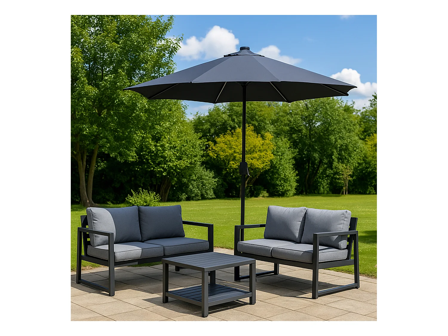 Sombrilla redondo con LED Ø 2,92 m gris MANAROLA