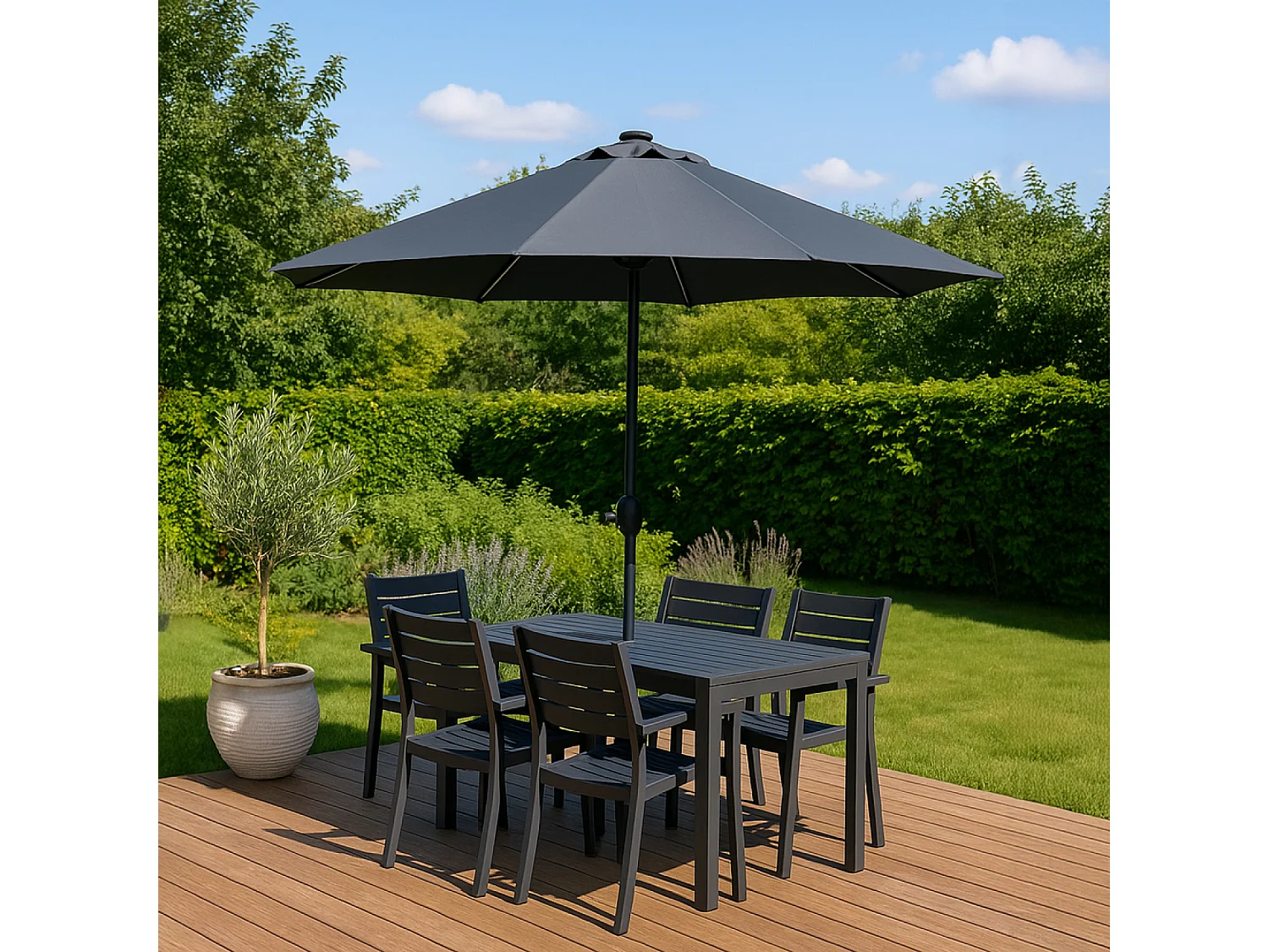 Ombrellone rotondo con LED grigio 2,92 x 2,92 m MANAROLA