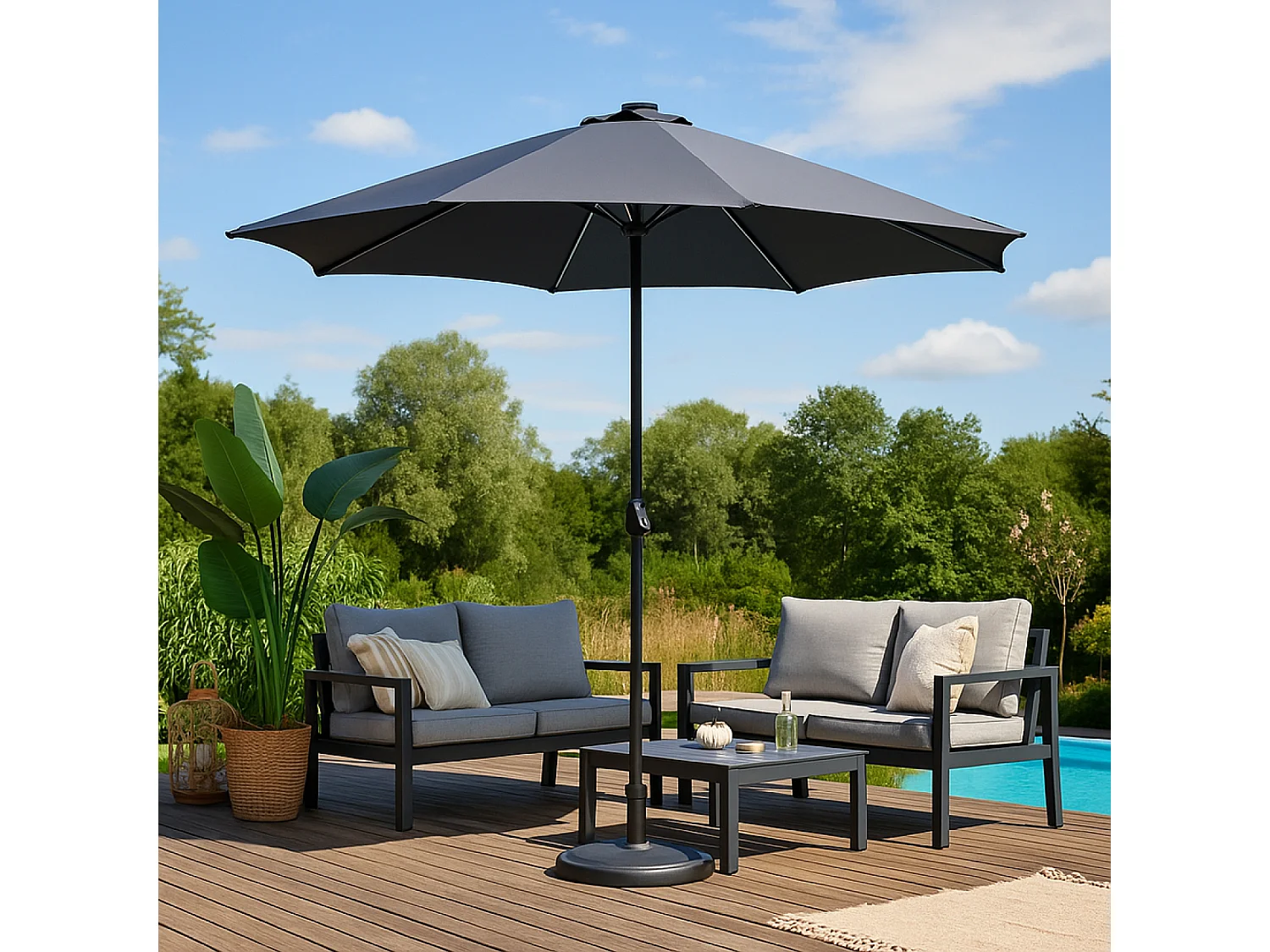 Ronde LED-tuinparasol grijs 2,92m MANAROLA