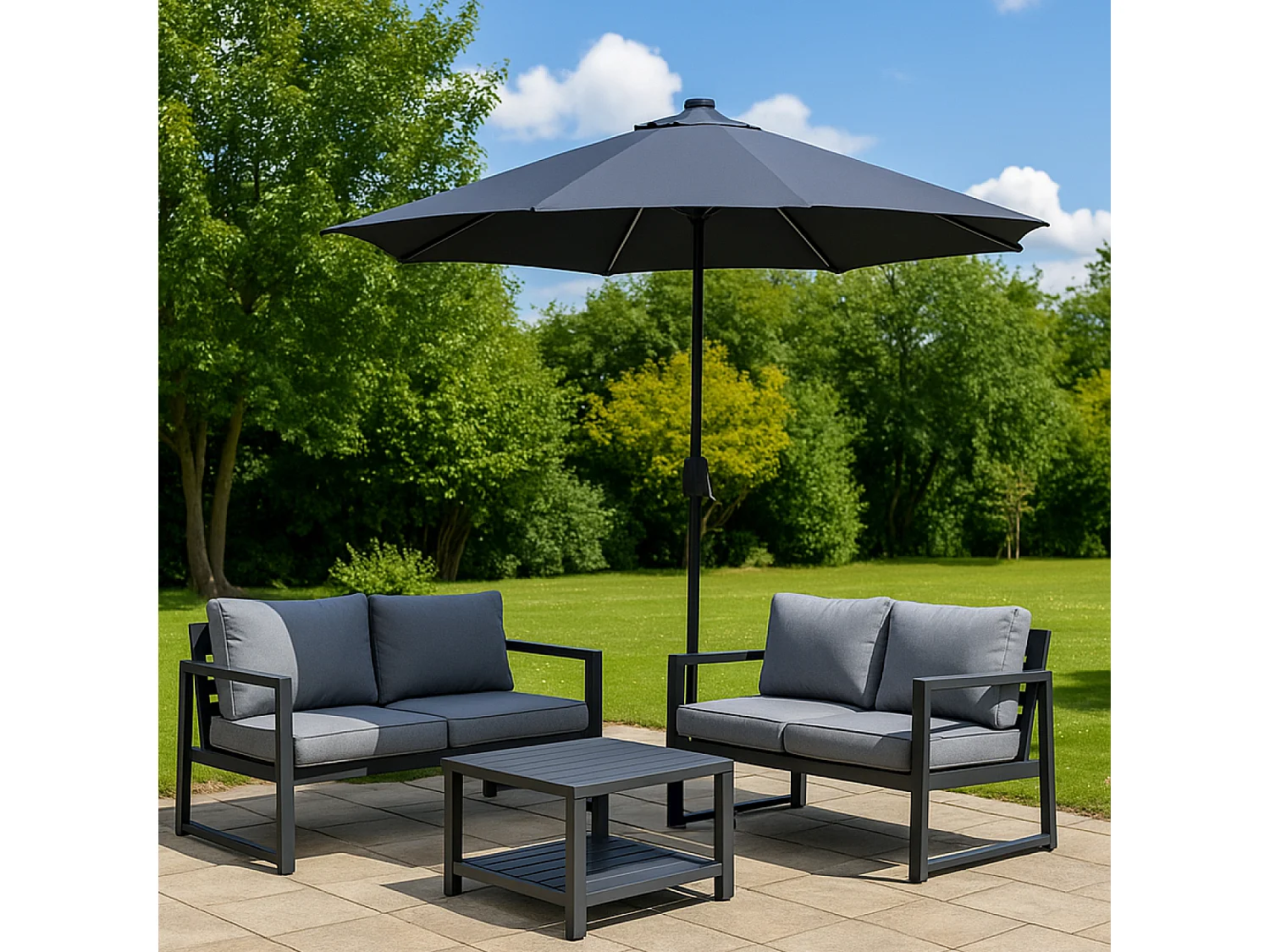 Ronde LED-tuinparasol grijs 2,92m MANAROLA