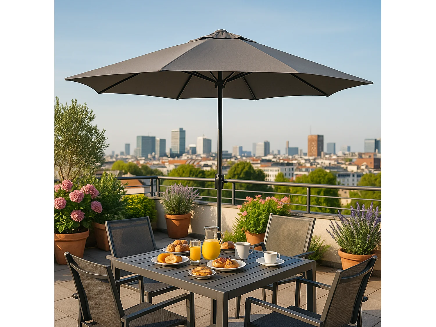 Parasol droit rond diamètre 3 m gris PORTOFINO