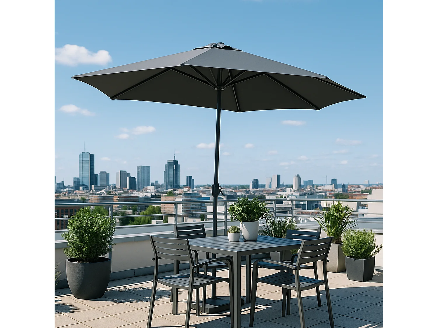 Parasol droit rond diamètre 3 m gris PORTOFINO