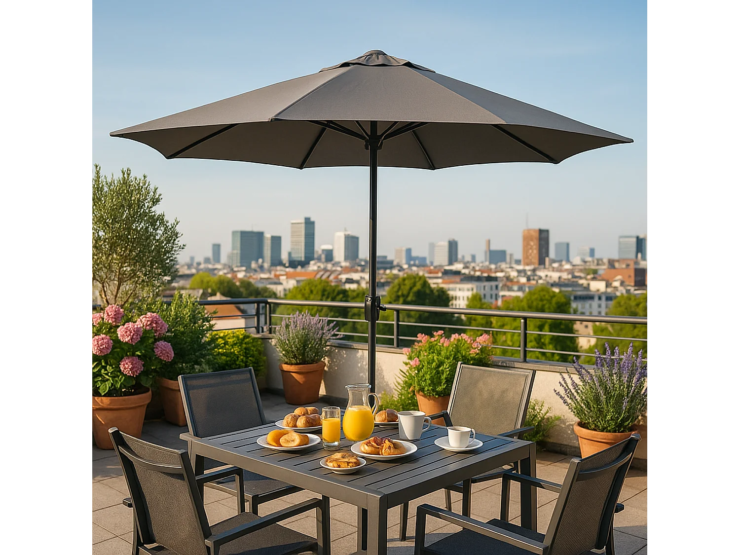 Parasol gris rond 2,94 x 2,94 m PORTOFINO