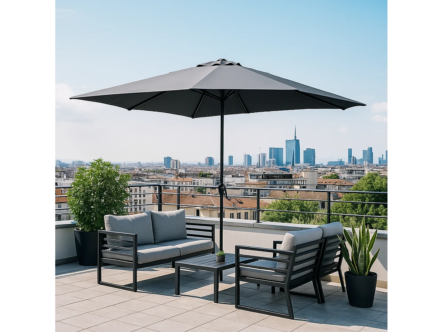 Parasol gris rond 2,94 x 2,94 m PORTOFINO