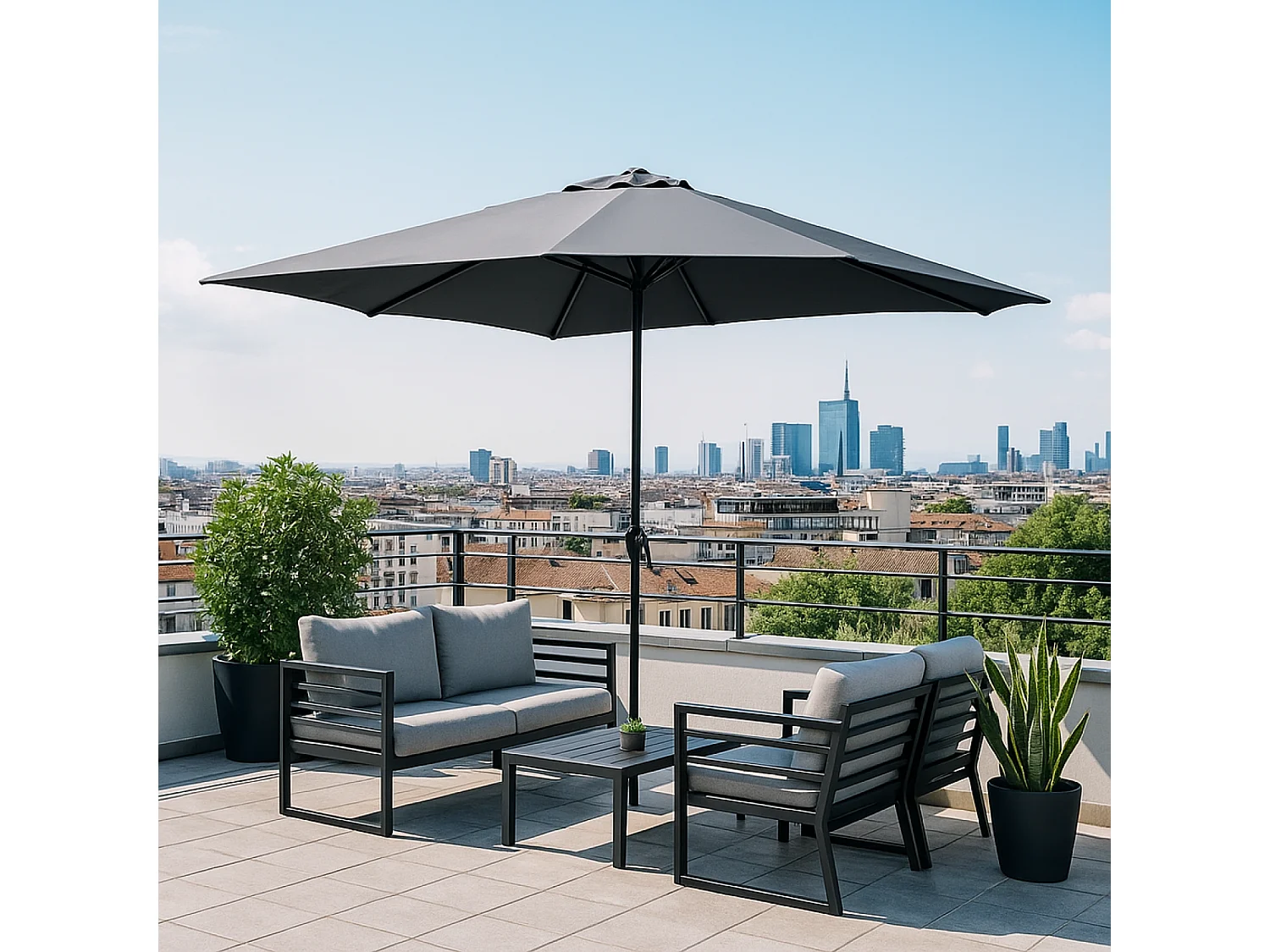 Parasol gris rond 2,94 x 2,94 m PORTOFINO