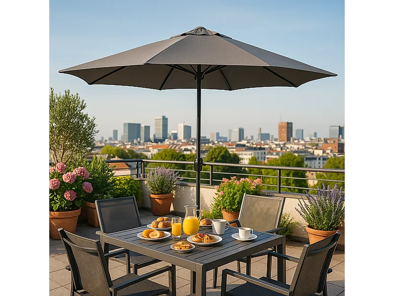 Parasol droit rond diamètre 3 m gris PORTOFINO