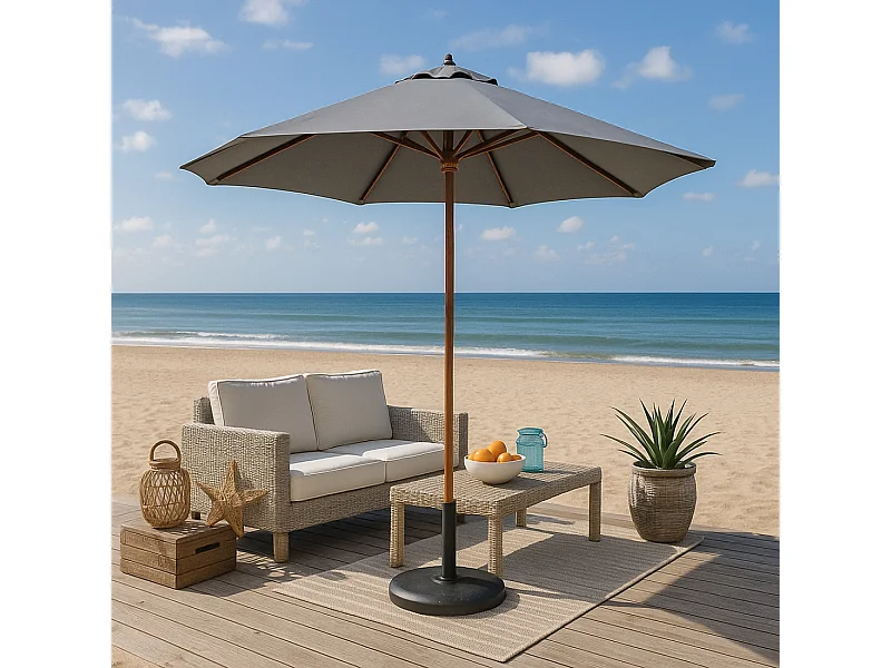 Neigbarer runder Sonnenschirm aus grauem Holz CANCUN 300cm