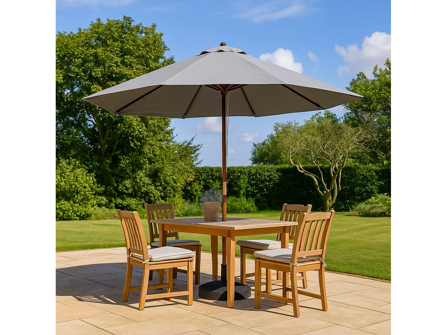 Kantelbare ronde parasol van grijs hout CANCUN 300cm