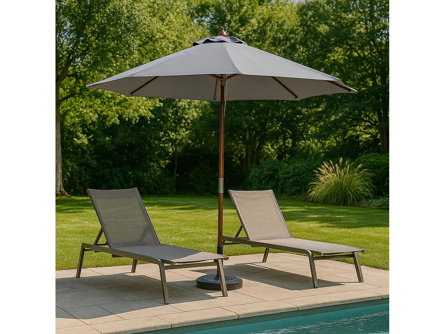 Kantelbare ronde parasol van grijs hout CANCUN 300cm