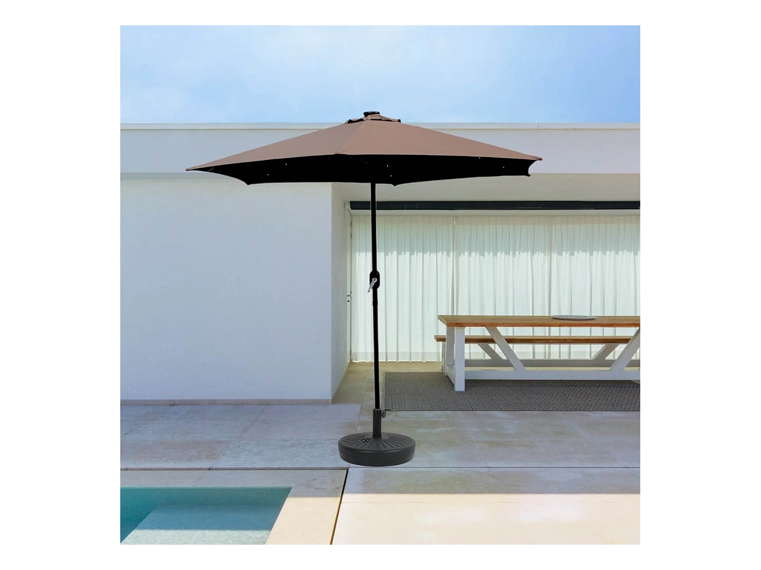 Parasol droit rond led diamètre 2,7 m chocolat AMALFI