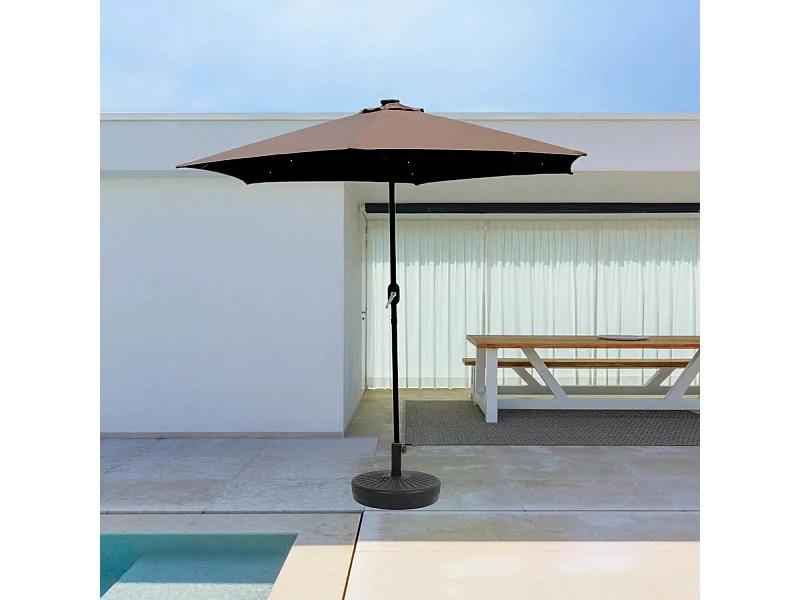 Parasol droit rond led diamètre 2,7 m chocolat AMALFI