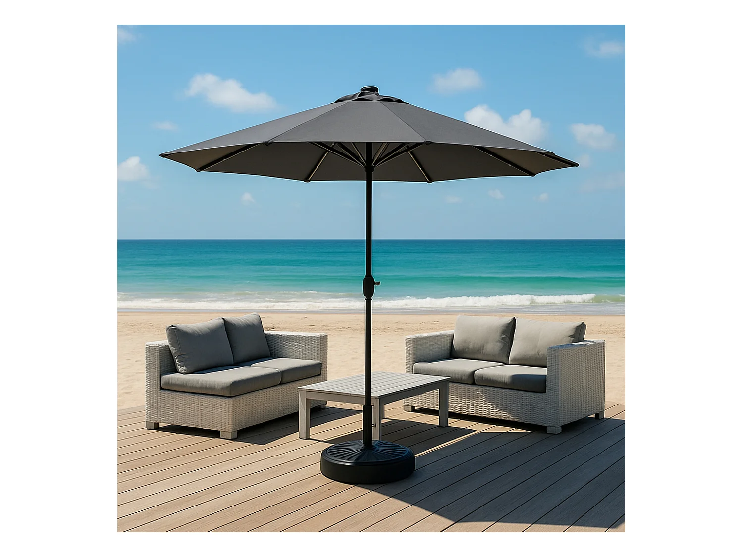 Parasol droit rond led diamètre 2,7 m gris AMALFI