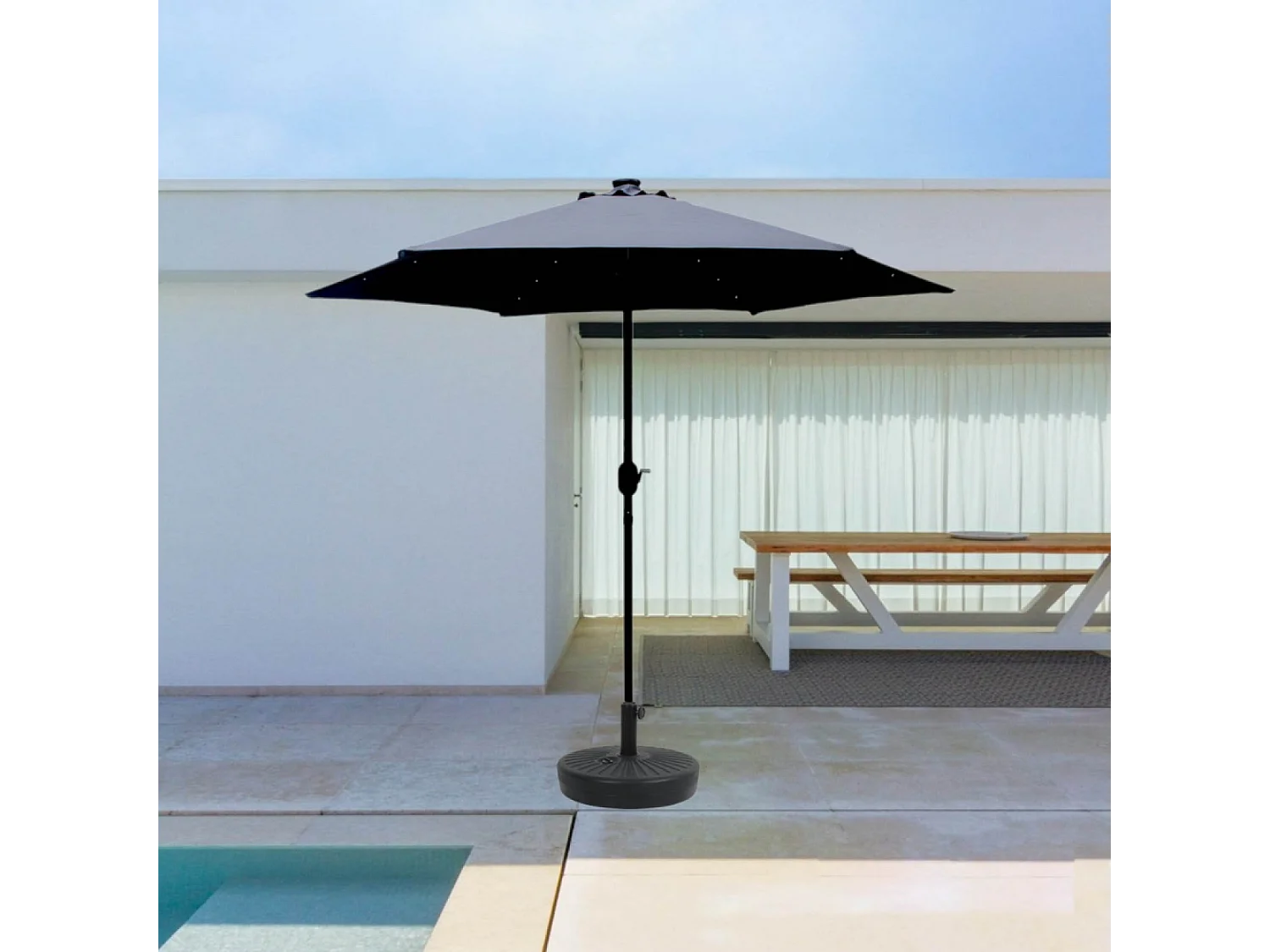 Parasol droit rond led diamètre 2,7 m gris AMALFI