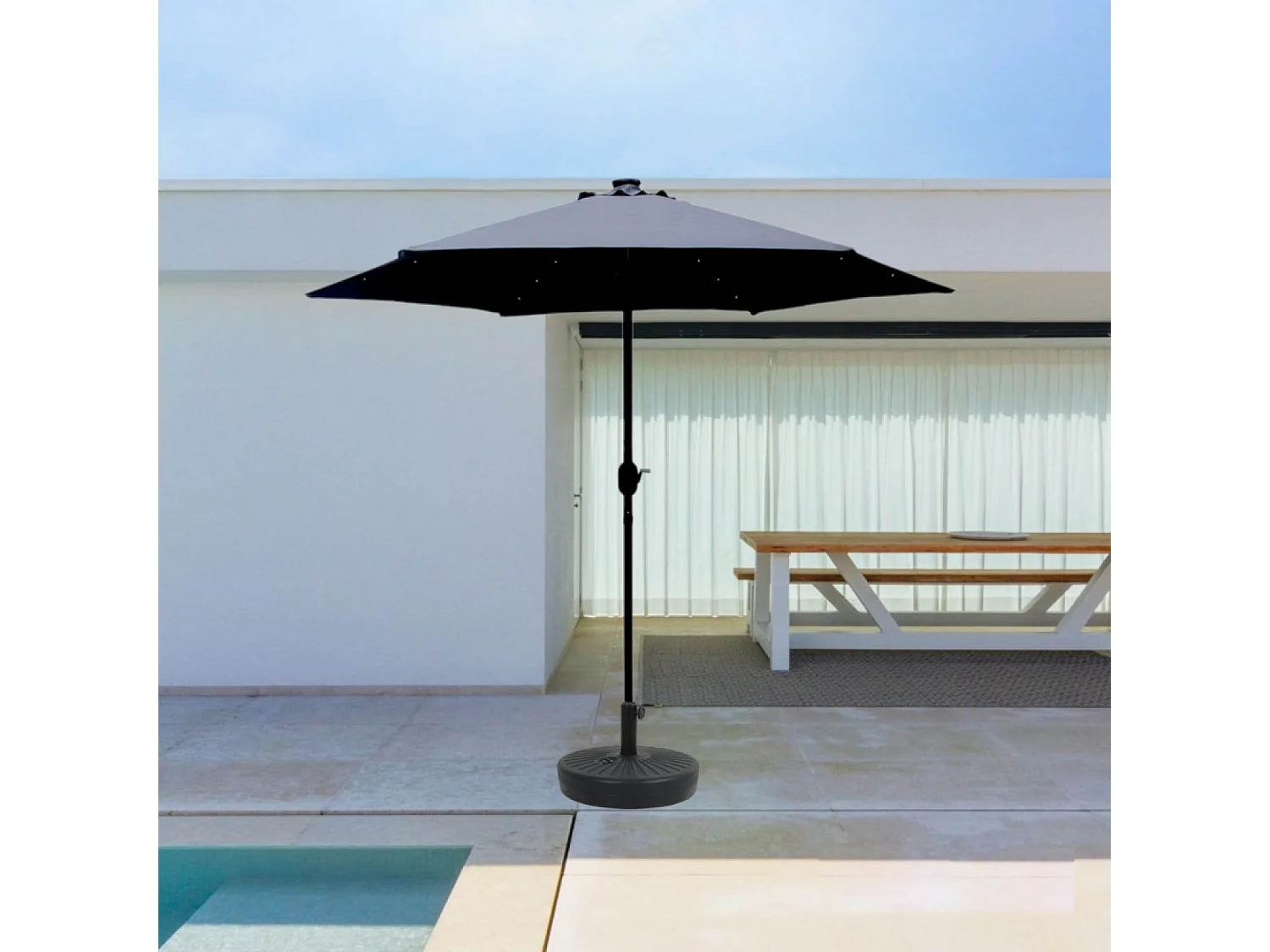 Parasol gris rond 2,66 x 2,66 m led AMALFI