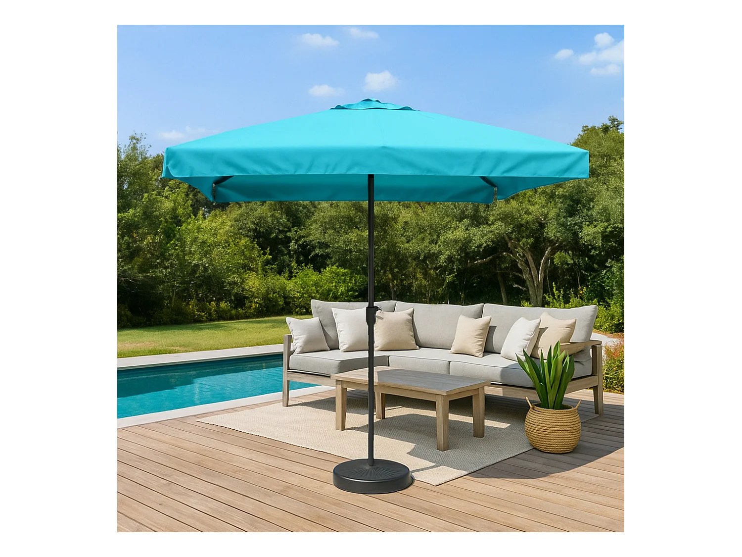 Parasol droit carré 3 x 3 m bleu PALERME