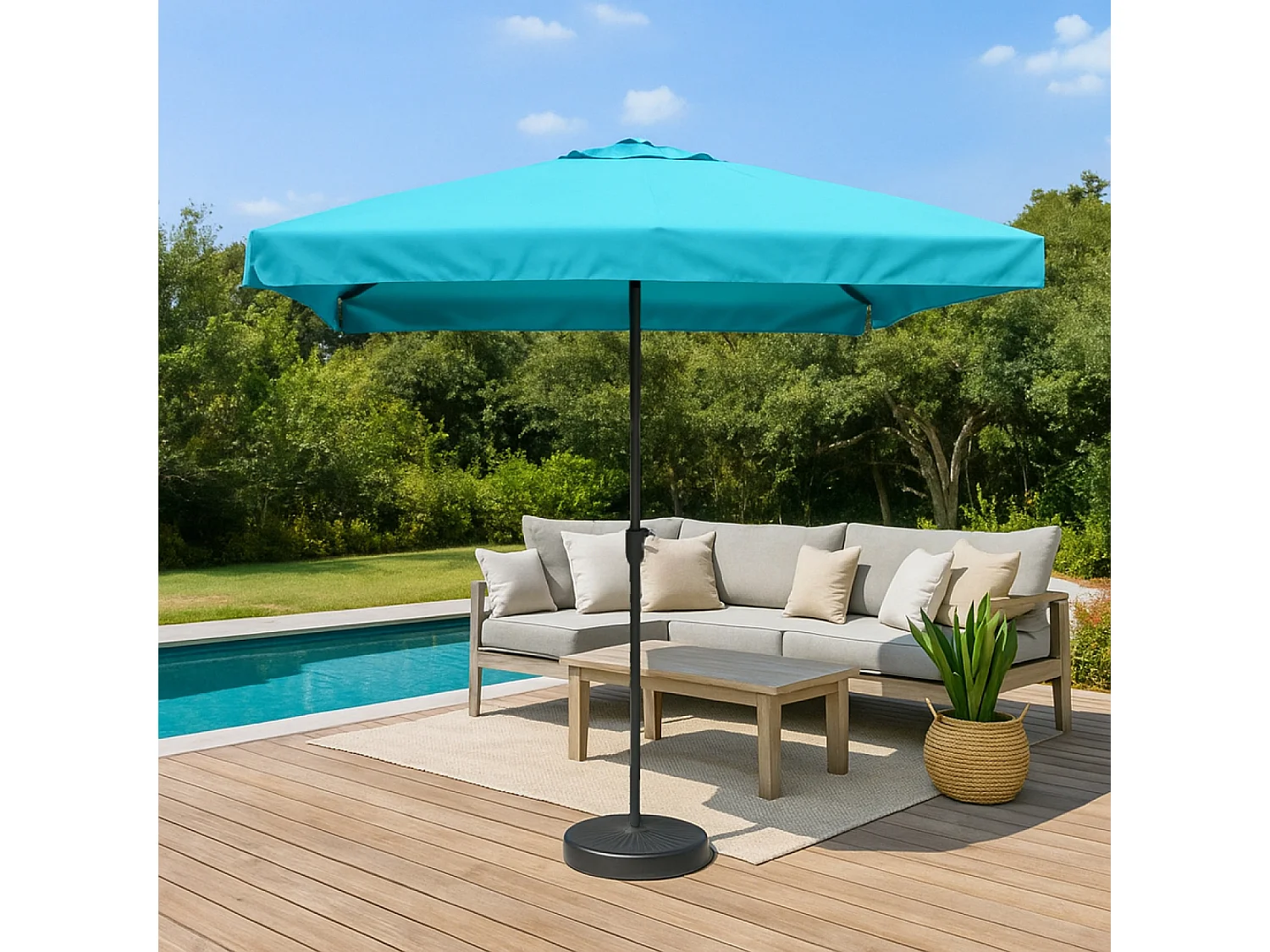 Vierkante rechte parasol 2,95 x 2,95 m blauw PALERMO - Trendy design, aluminium structuur, doek 160g/m²