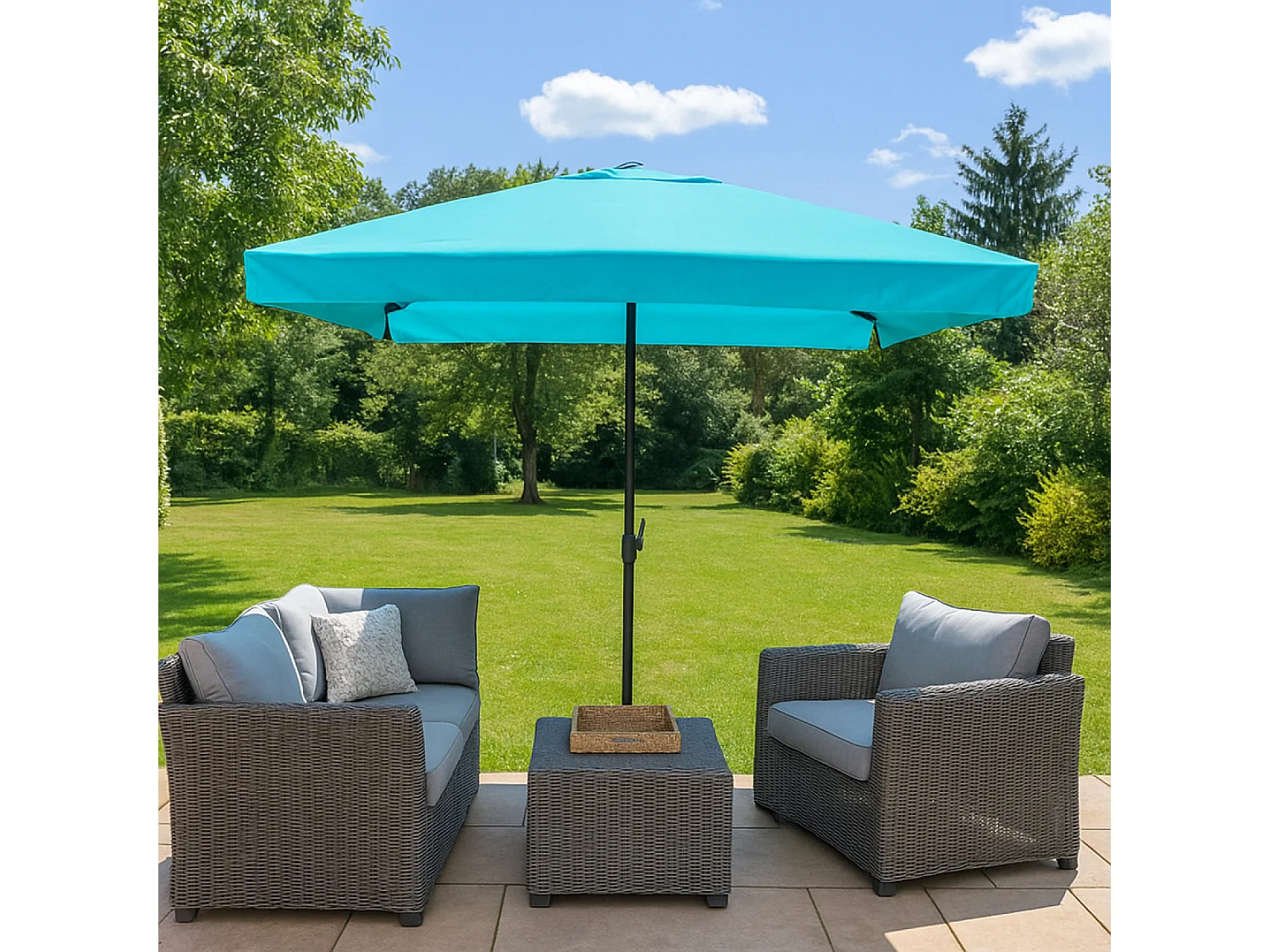 Vierkante rechte parasol 2,95 x 2,95 m blauw PALERMO - Trendy design, aluminium structuur, doek 160g/m²