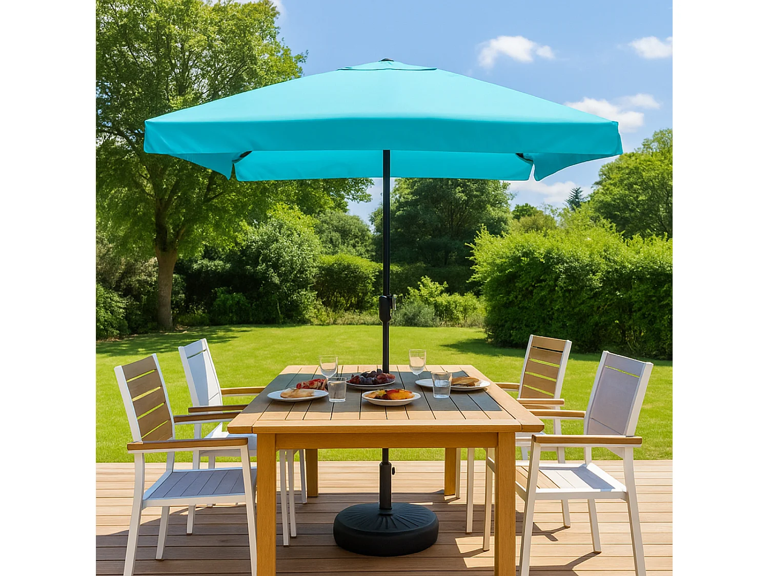Vierkante rechte parasol 2,95 x 2,95 m blauw PALERMO - Trendy design, aluminium structuur, doek 160g/m²