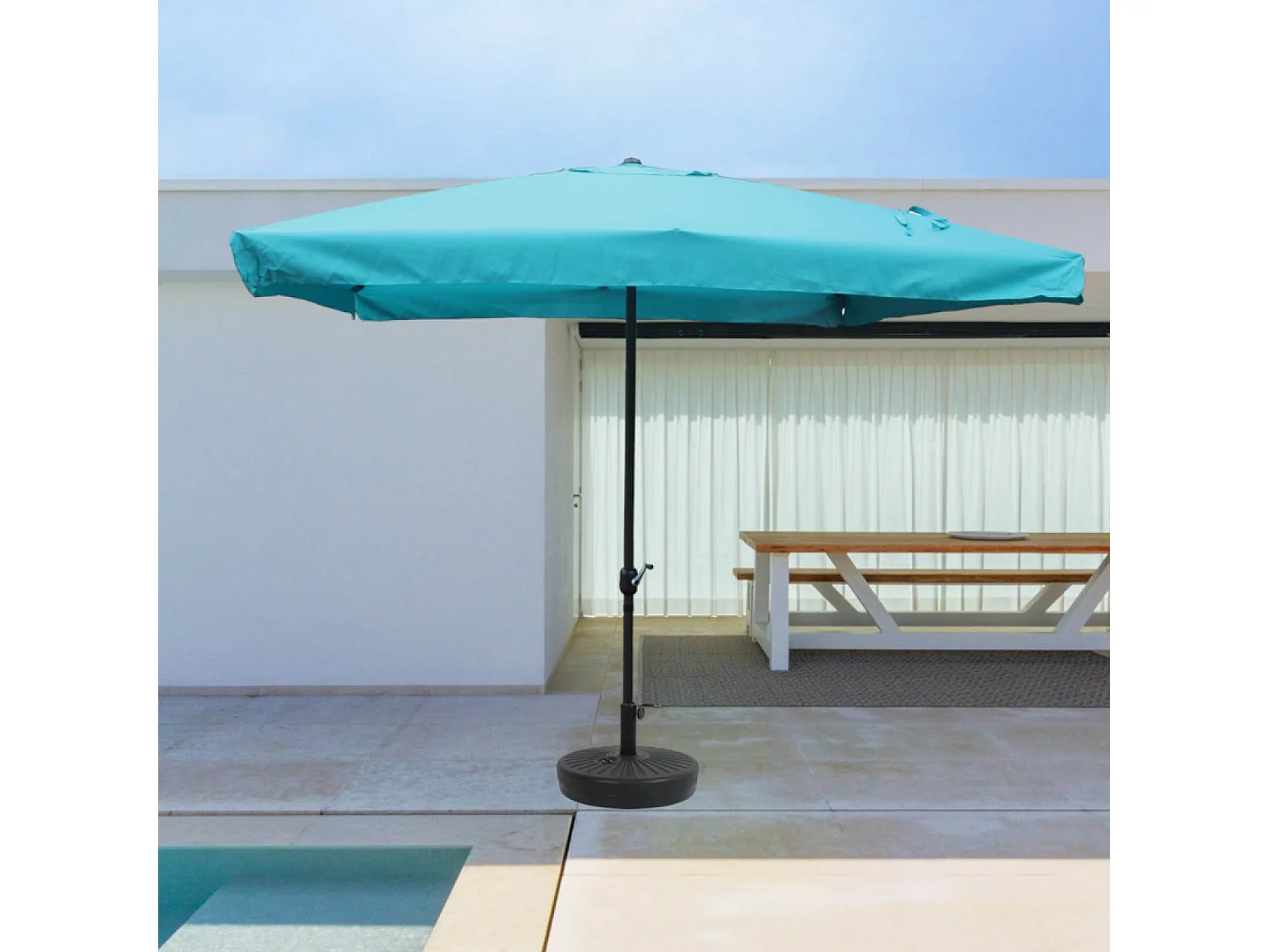 Vierkante rechte parasol 2,95 x 2,95 m blauw PALERMO - Trendy design, aluminium structuur, doek 160g/m²
