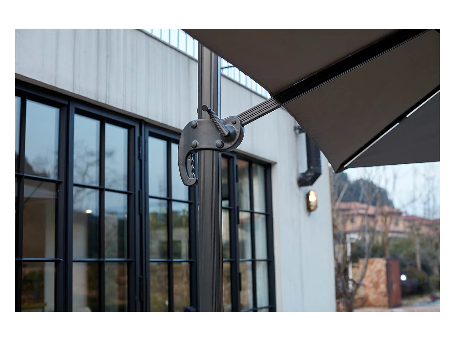 Rechthoekige Grijze Parasol met LED 395 x 295 cm CALVIA