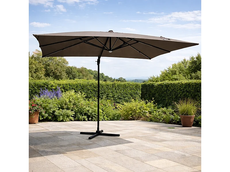 Parasol rectangular con LED gris 395 x 295 cm CALVIA