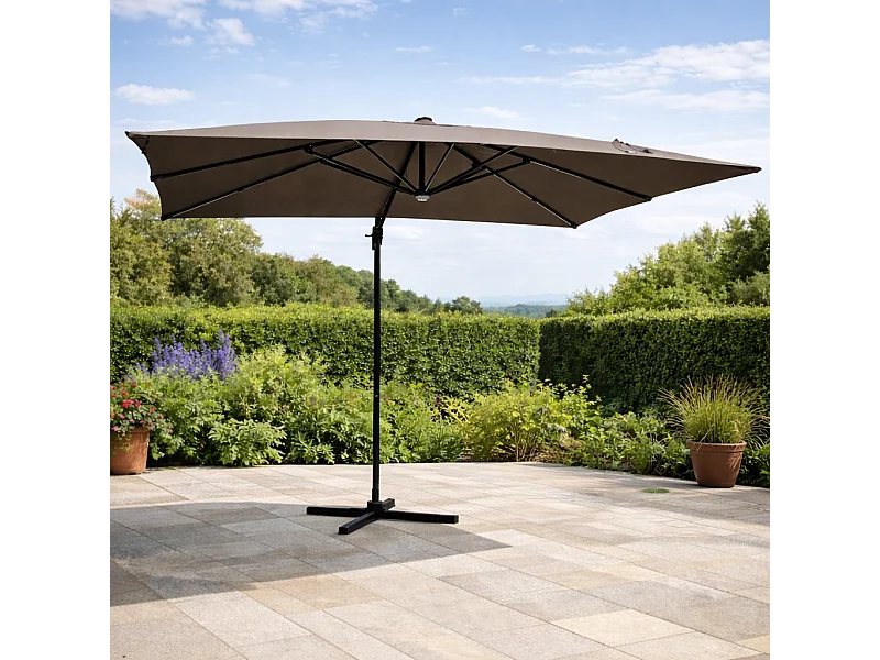 Rechthoekige Grijze Parasol met LED 395 x 295 cm CALVIA