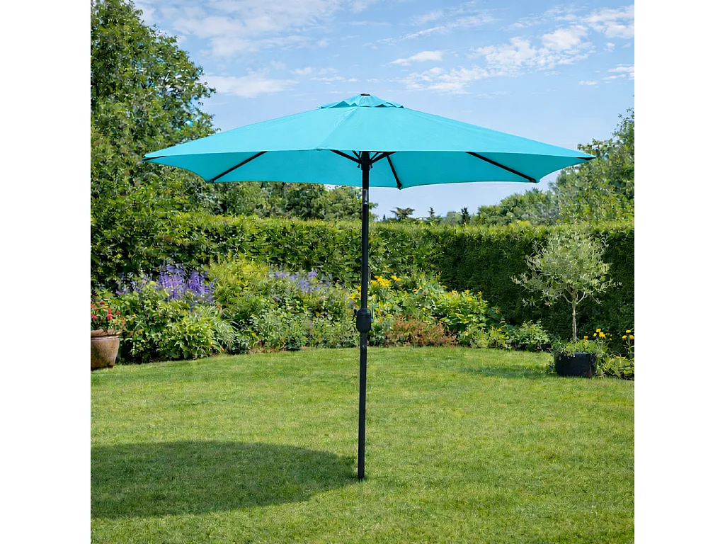 Rechte ronde parasol 2,5 m blauw turquoise kantelbaar - COME