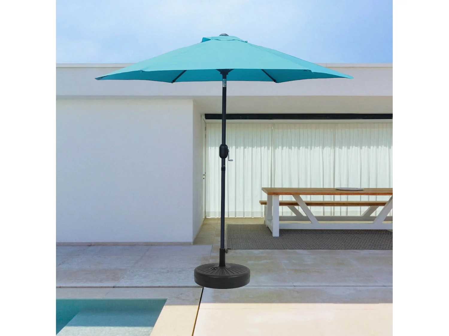 Rechte ronde parasol 2,5 m blauw turquoise kantelbaar - COME