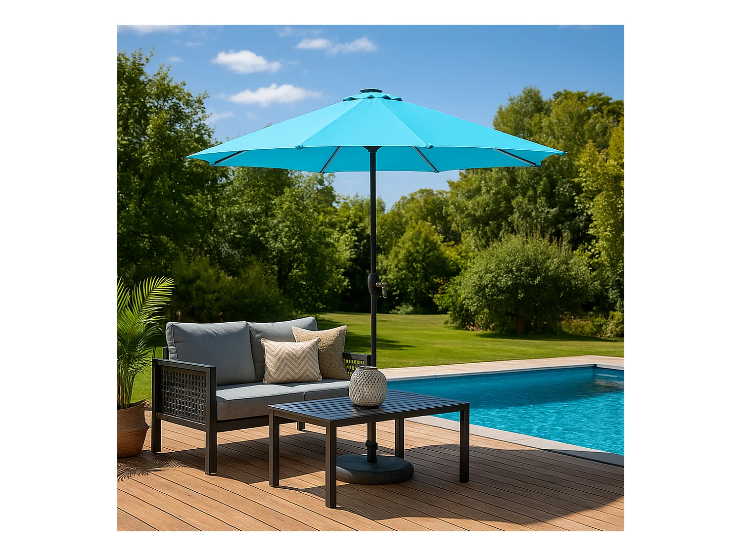 Parasol droit rond led diamètre 3 m bleu MANAROLA