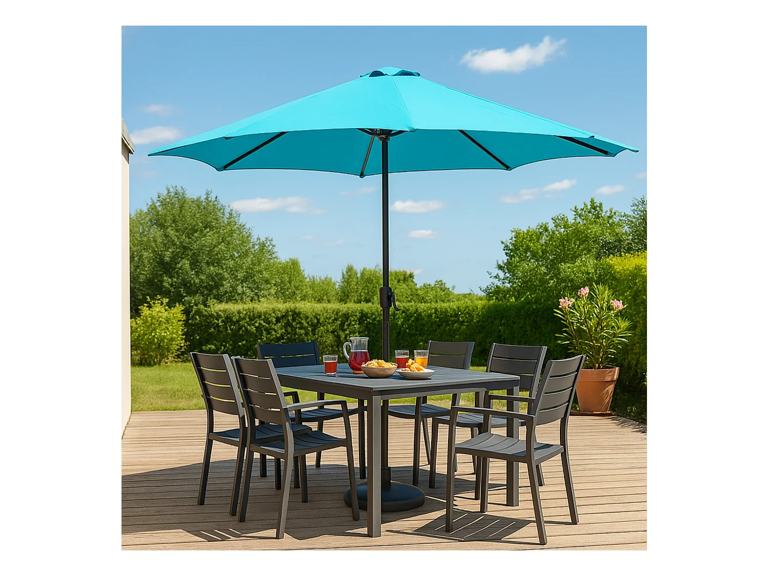 Parasol droit rond led diamètre 3 m bleu MANAROLA