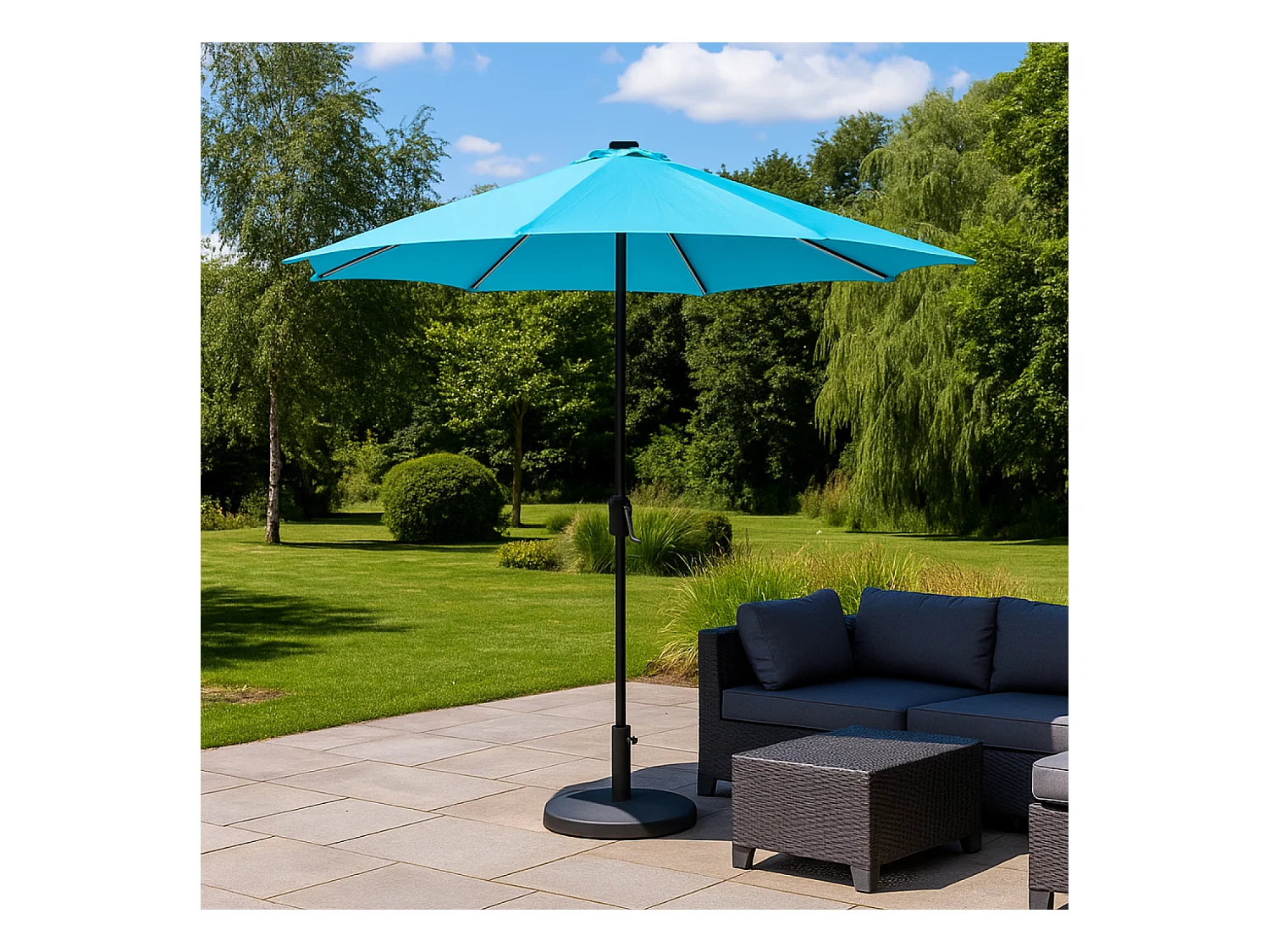 Parasol droit rond led diamètre 3 m bleu MANAROLA