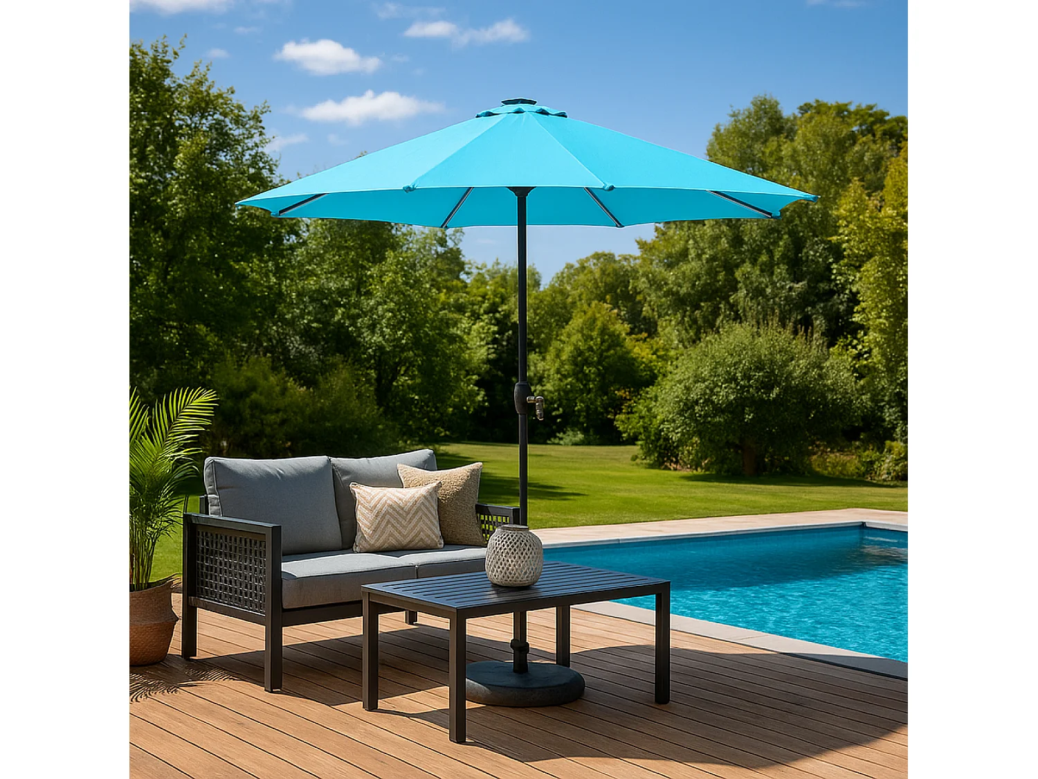 Ronde LED-strandparasol blauw 2,92 m MANAROLA
