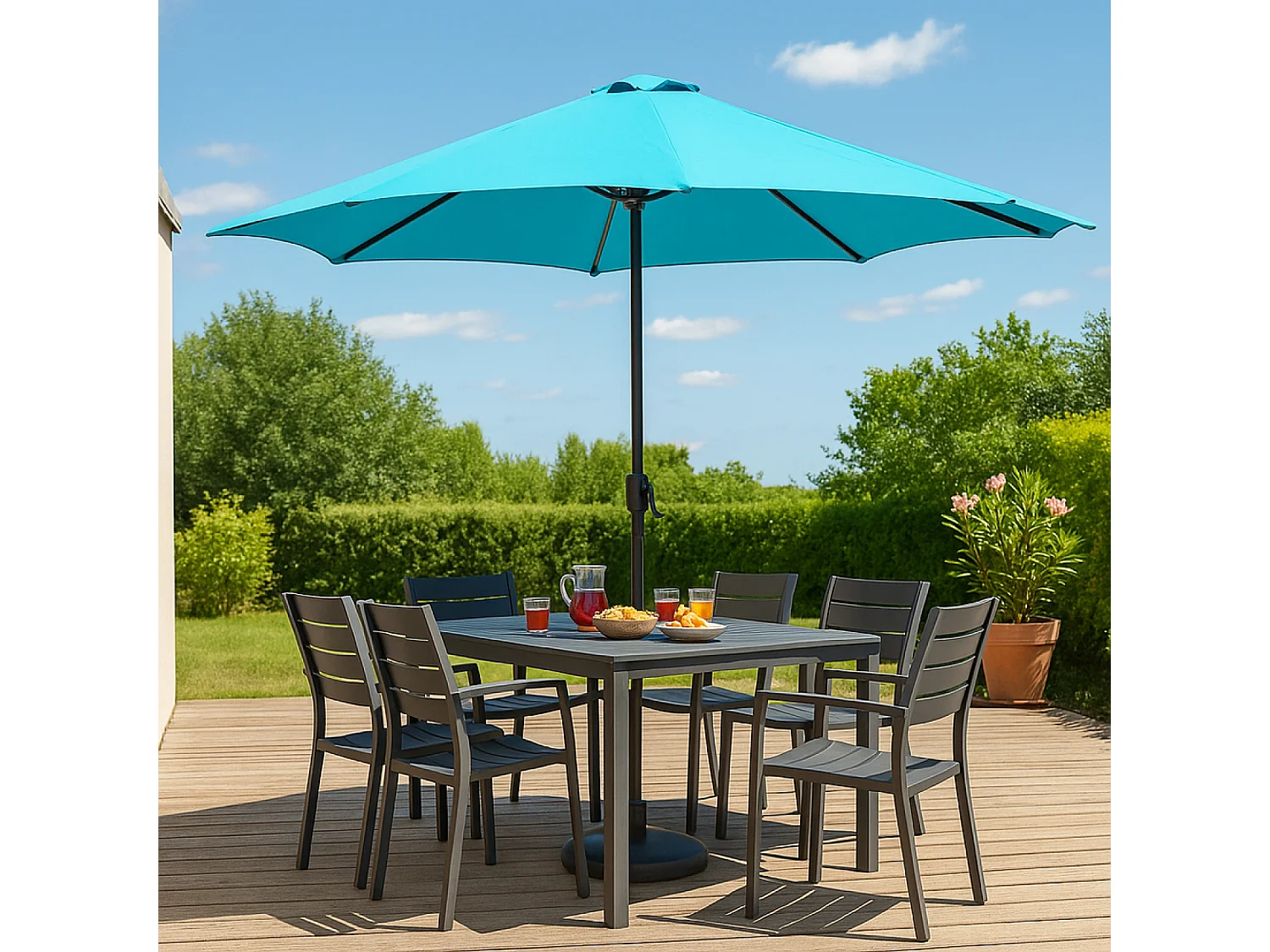 Ronde LED-strandparasol blauw 2,92 m MANAROLA