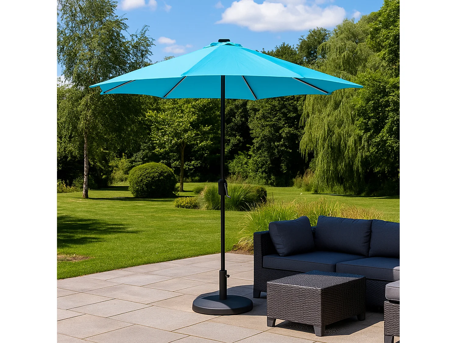 Parasol bleu rond 2,92 x 2,92 m led MANAROLA