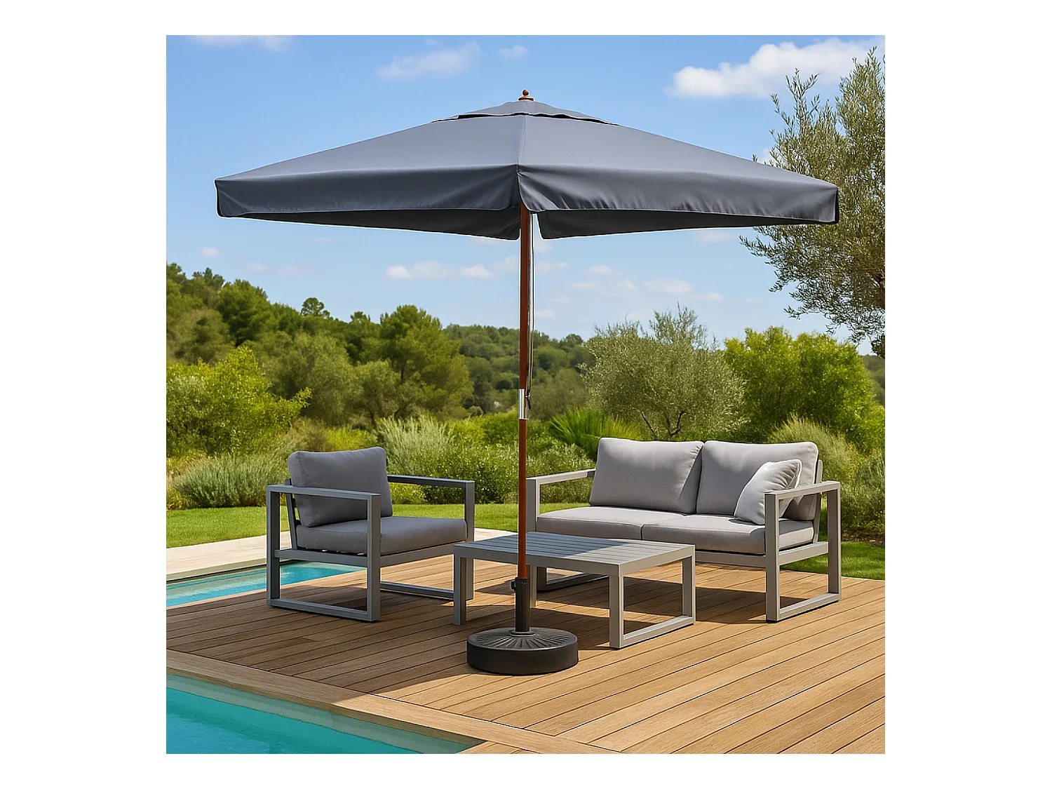 Parasolo in legno 3 x 3 m  grigio PALAWAN