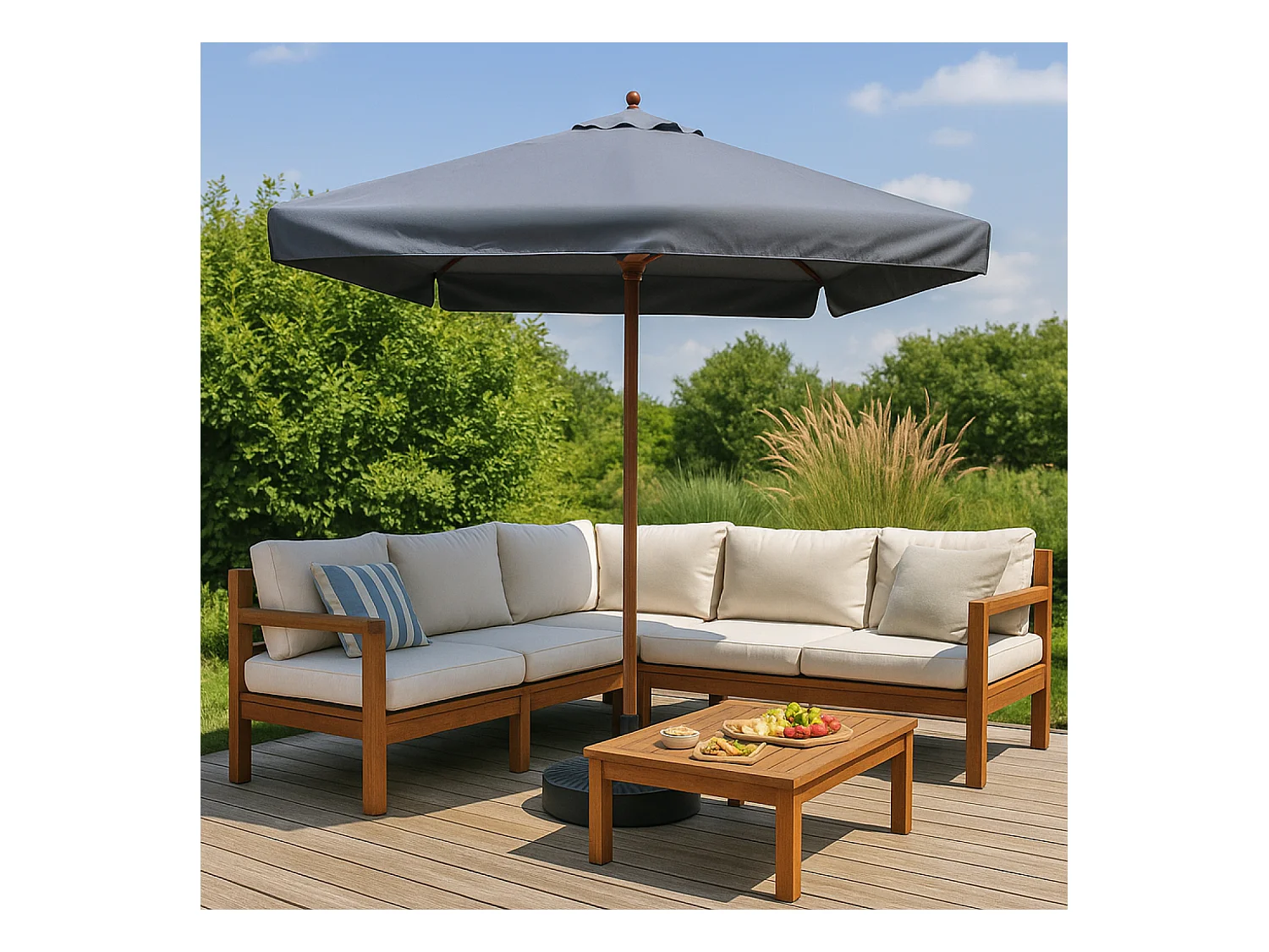 Parasolo in legno 3 x 3 m  grigio PALAWAN