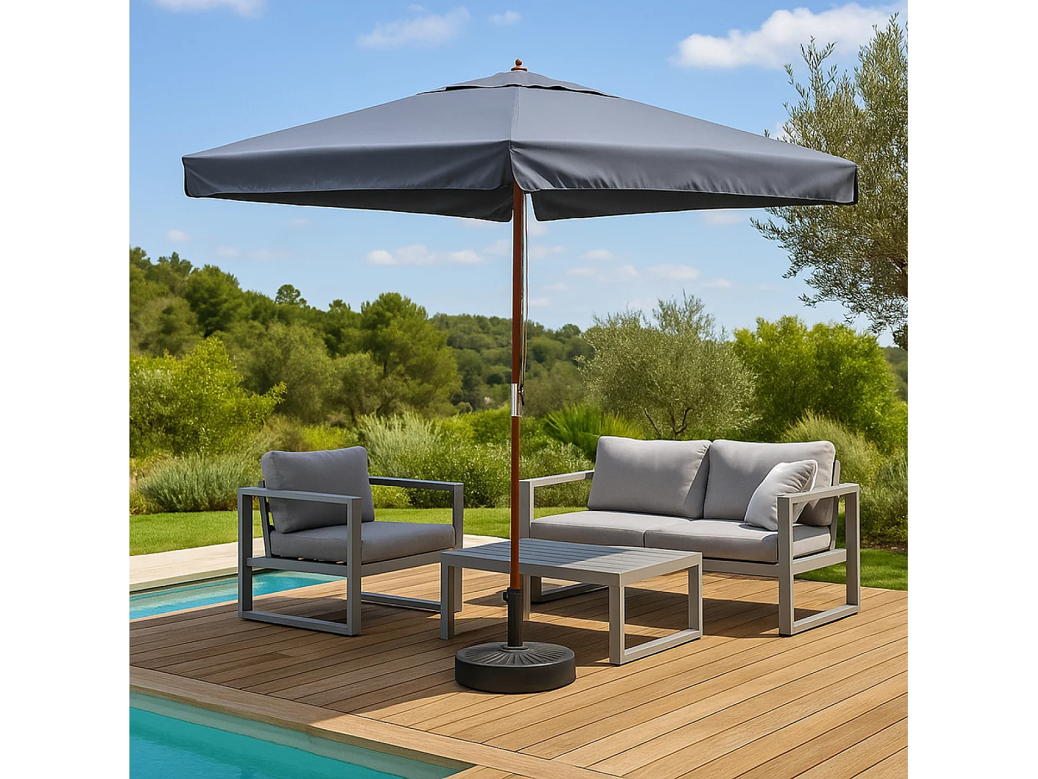 Parasol carré en bois 3 x 3 m gris PALAWAN