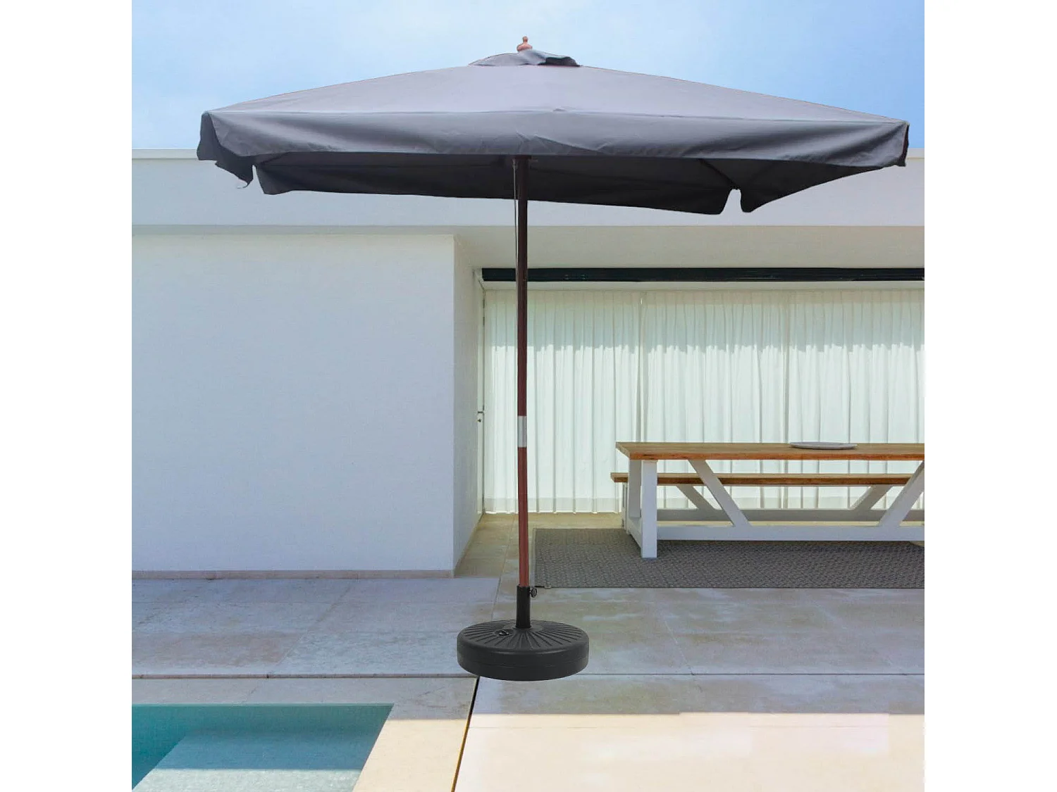 Sonnenschirm Holz 3 x 3 m grau PALAWAN mit Seilzugsystem - Ideal für Garten, Balkon und Pool