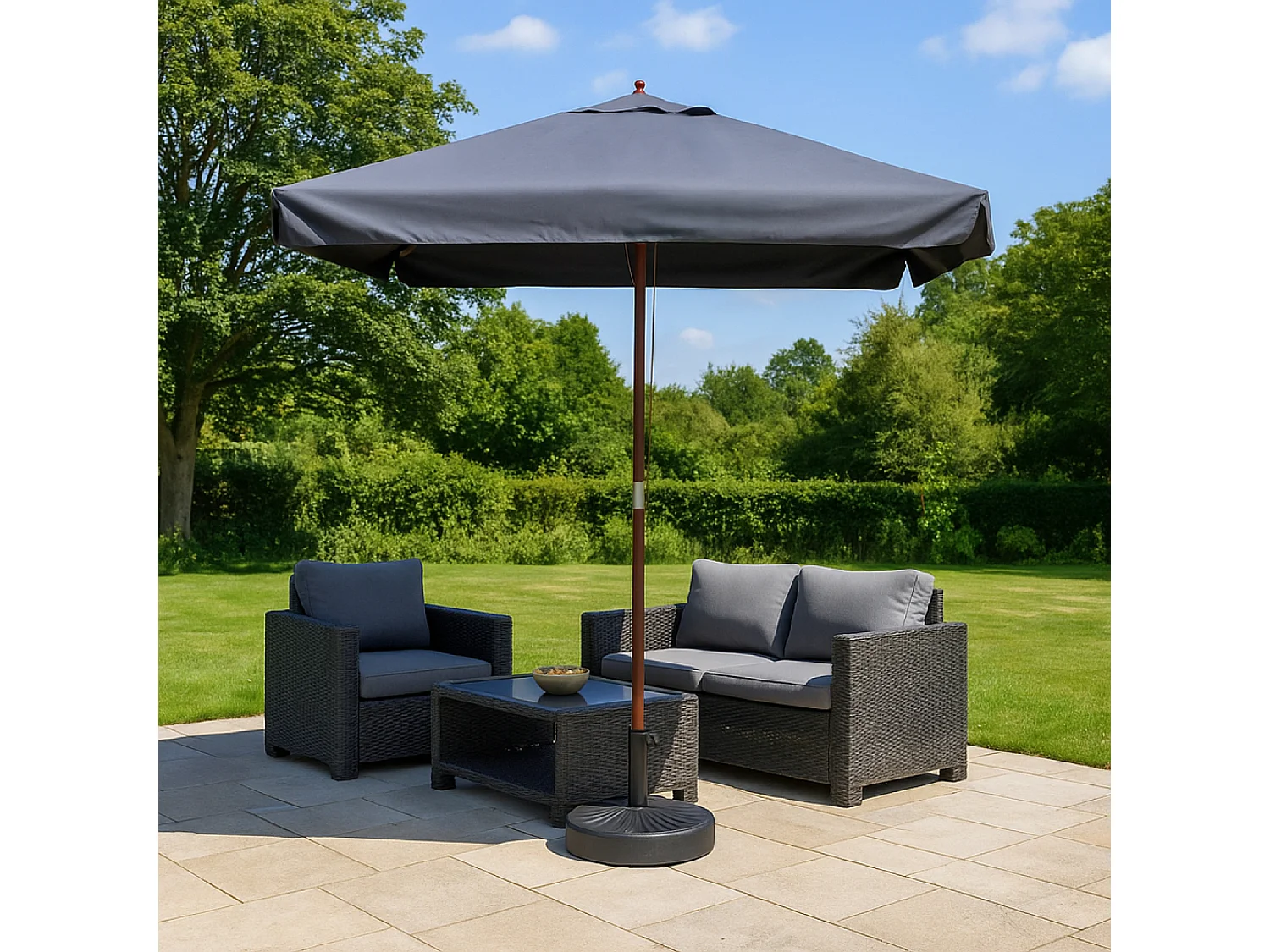 Sonnenschirm Holz 3 x 3 m grau PALAWAN mit Seilzugsystem - Ideal für Garten, Balkon und Pool