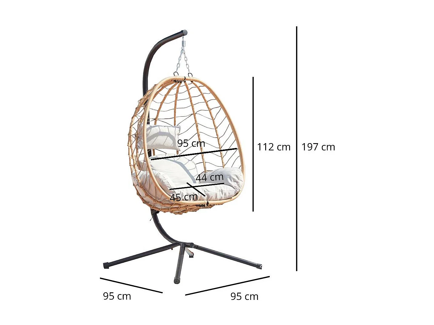 Hangstoel beige van hars en staal LIMA - Eigentijdse stijl