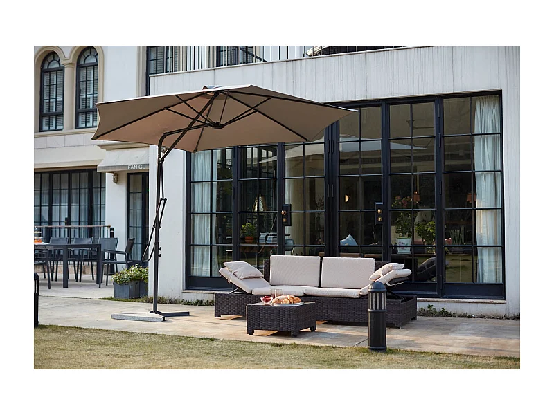 Parasol déporté avec ouverture innovante diamètre 3 m gris ALCUDIA