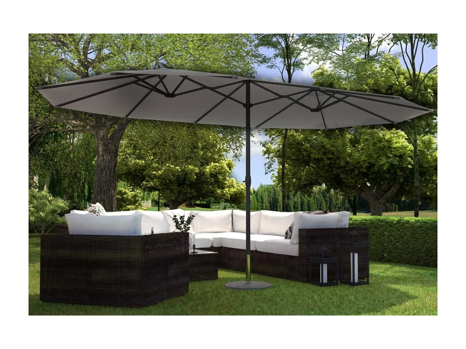 Dubbele Parasol 2,7 x 4,6m grijs VENETIË - Grote Rechthoekige Parasol van Waterdicht Polyester met Zwengel