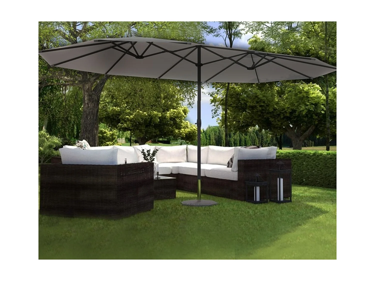 Dubbele Parasol 2,7 x 4,6m grijs VENETIË - Grote Rechthoekige Parasol van Waterdicht Polyester met Zwengel